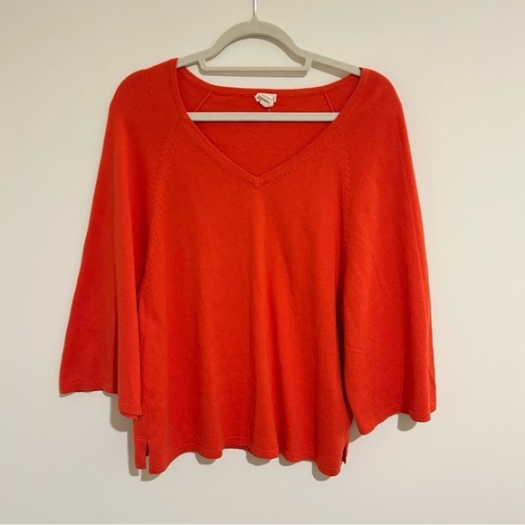 Anthropologie Sweaters - Anthropologie Moth Wide 3/4 Sleeve V Neck Cotton Cashmere Blend Red Sweater